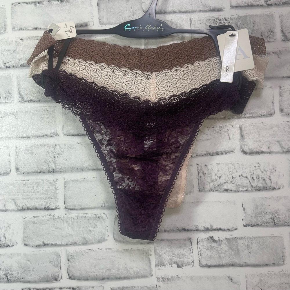 Carrie Amber Intimates Pretty Lace Thongs (3) New 1X/3X